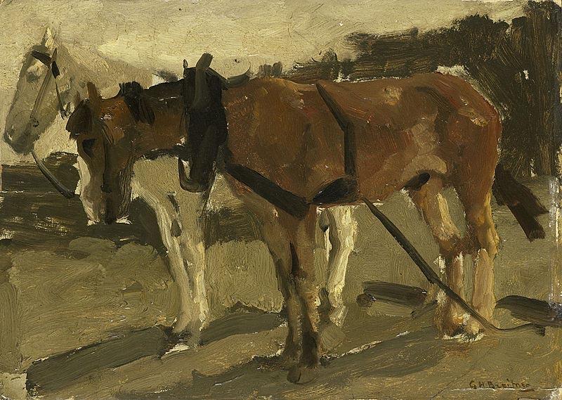 George Hendrik Breitner A Brown and a White Horse in Scheveningen oil painting image